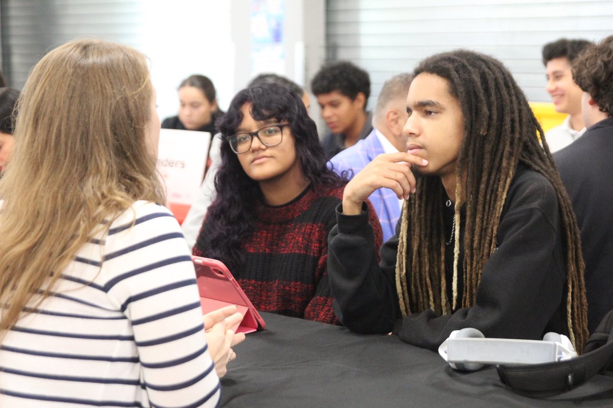 CavsConnect's tweet photo. Today, the Academy of Finance took part in Innovation Day, where students participating in the World Series of Innovation Challenge met with NFTE coaches to share ideas, ask questions, and receive feedback. #whygables https://t.co/CVYFQQohLy