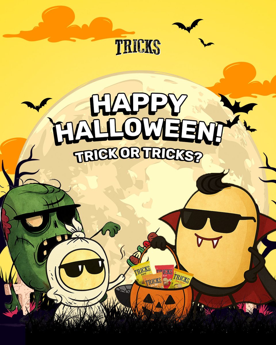 🎃 Happy Halloween, Tricksivora! 🎃

Semoga malammu kali ini penuh hal seram, tawa, kostum keren, dan stok TRICKS yang ga habis-habis! Inget, di malam penuh kejutan ini… lebih baik bagi-bagi TRICKS daripada kena trick 😋

#TricksCrisps #SnackTricks
#TRICKSinAja #Halloween