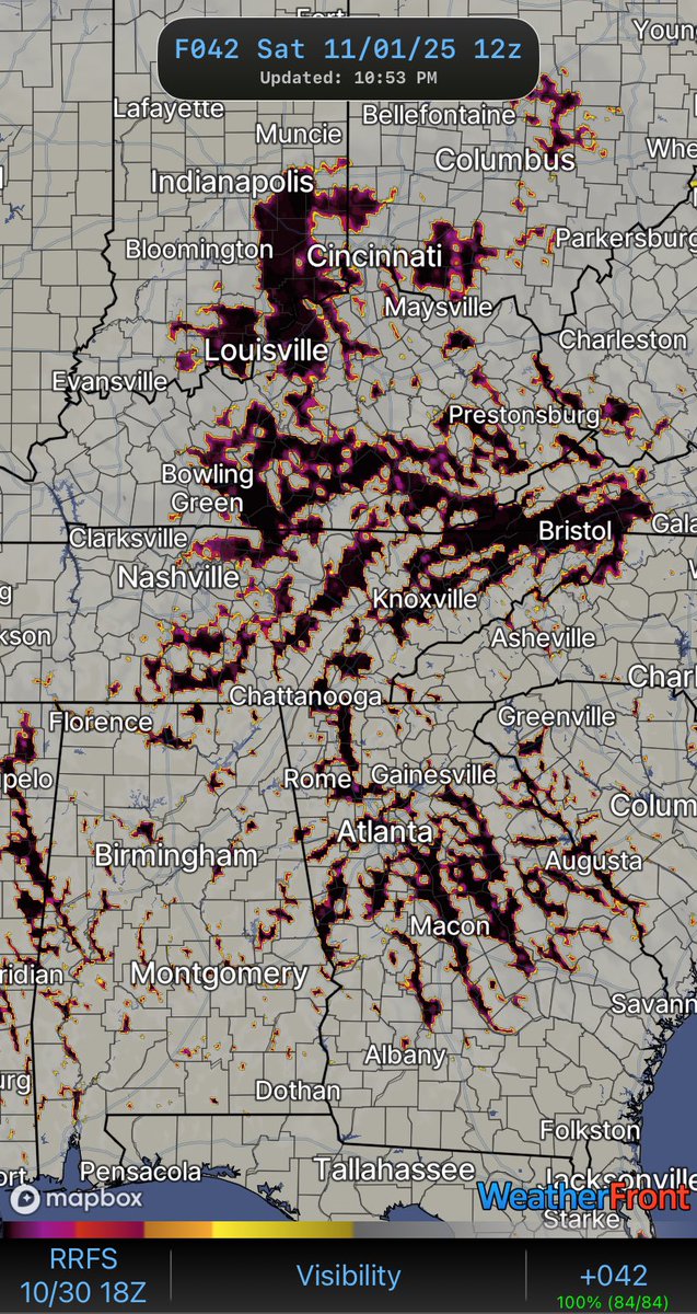 VALLEY FOG IN THE SOUTHEAST US?

🌫️Some models are depicting dense valley fog on Friday morning (left) and Saturday morning (right).

👍Clear skies and calm winds in the wake of yesterday’s cold front will promote ideal radiational cooling. 

❓The question is: will the