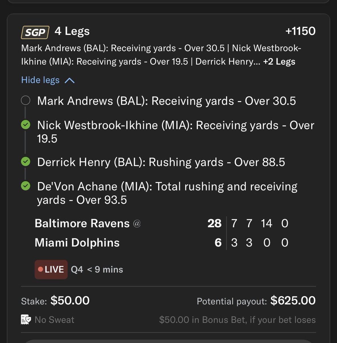 Mark got 2 TD’s but couldn’t put up 6 more yards for me man cmon