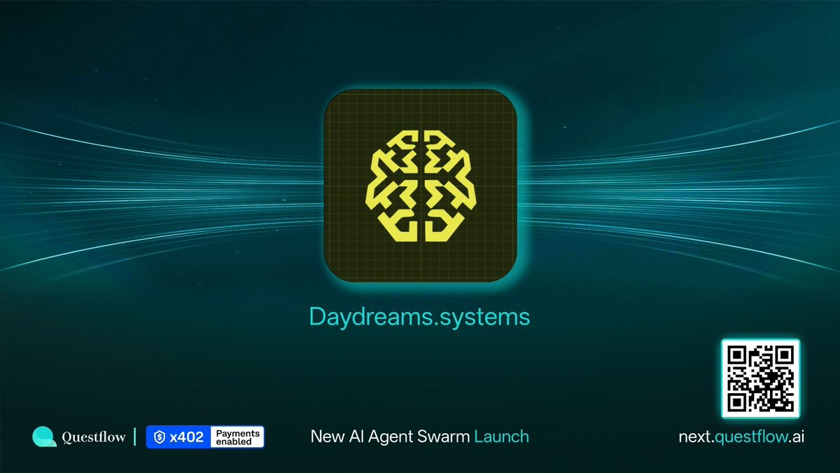 Daydreams is now live on Questflow. 

Introducing <a href="/daydreamsagents/">Daydreams.Systems (x402, 8004 agents)</a>, where intelligent agents and apps run autonomously, powered byx402 payment rails.

With the Daydreams Router, you can:

- Access frontier models like GPT &amp; Claude
- Enable real-time USDC settlement
- Run