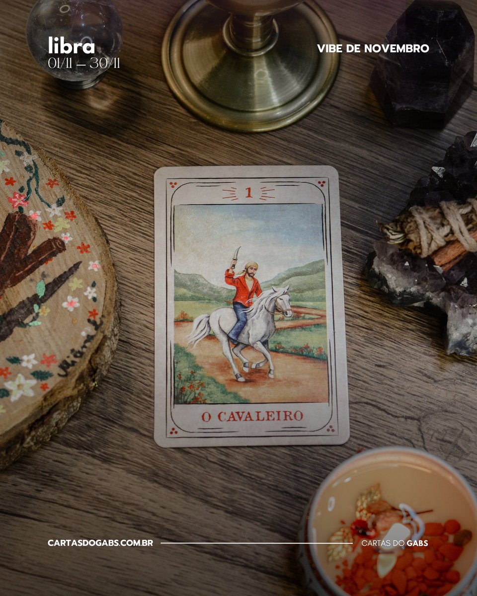 ♎️ Novembro para LIBRA:

Libra, novembro chega com passo firme e vento no rosto, o cavaleiro atravessa teu caminho trazendo movimento, notícia e impulso. Depois de um tempo de espera, a vida te chama pra ação. É o momento de sair da dúvida, de decidir o rumo e de ir na direção do