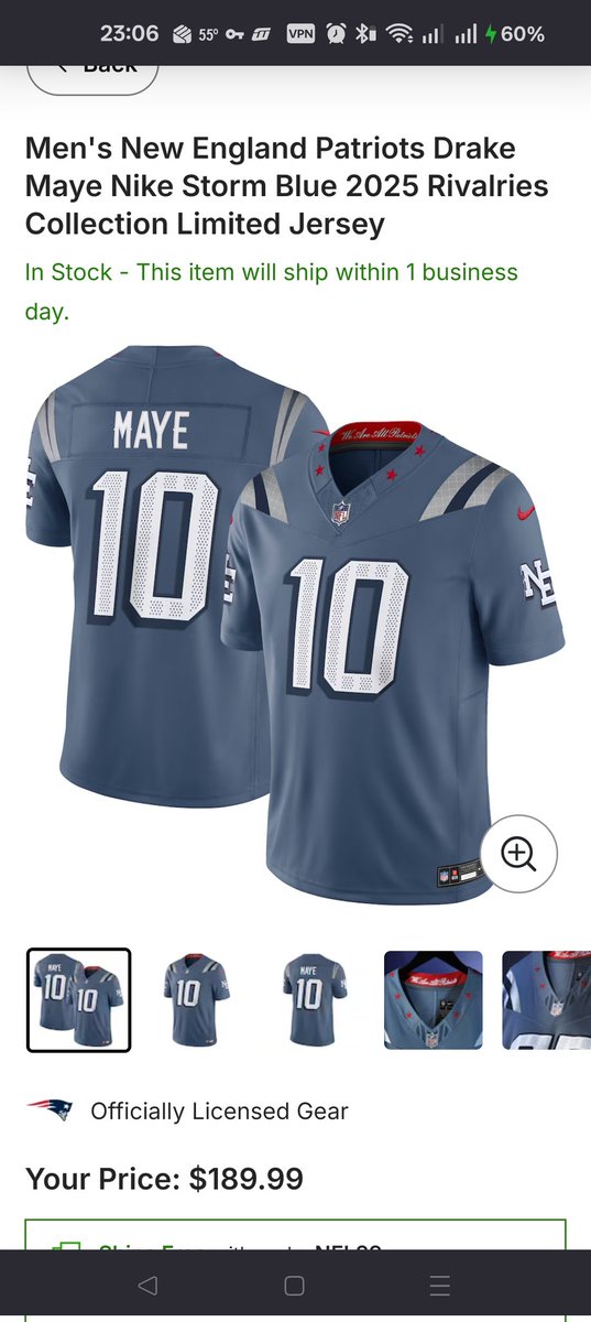 K1NZed's tweet photo. @NFL the fact that you can justify charging $190 for this jersey is obscene. https://t.co/8vH2idX7JU