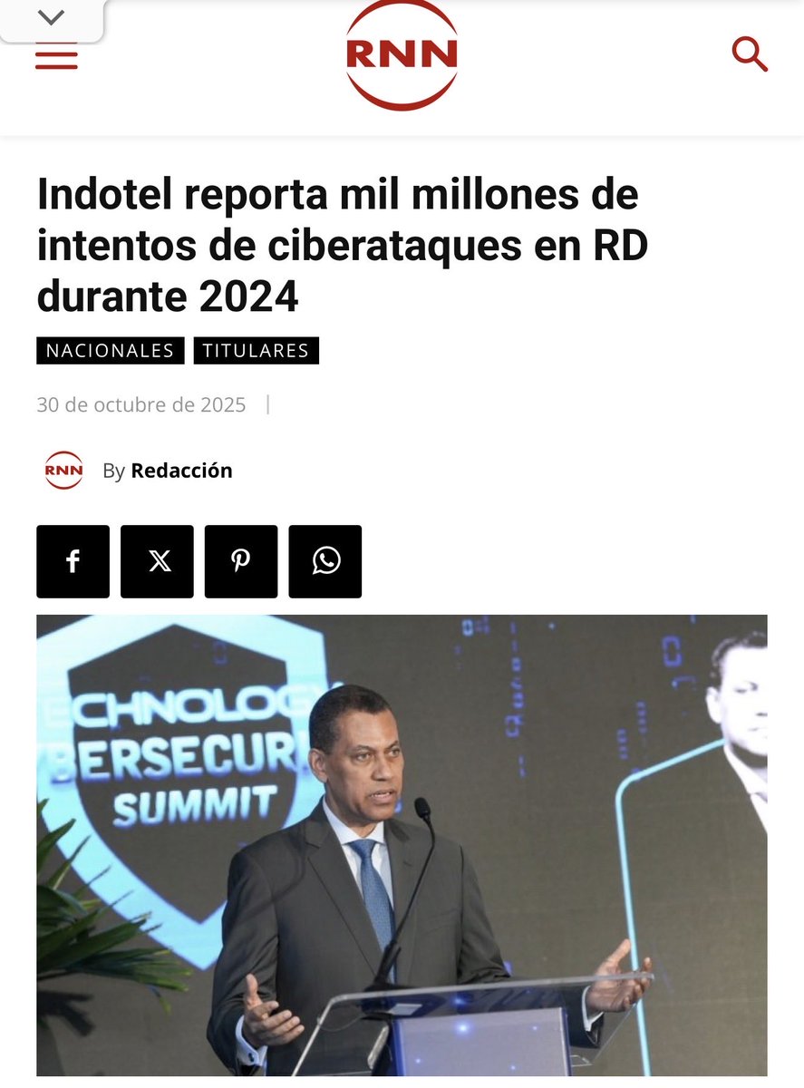 gilberto_tic's tweet photo. El presidente del Consejo Directivo del Indotel, @ggomezmazara , reveló que durante el año pasado se registraron cerca de mil millones de intentos de ciberataques en República Dominicana, tanto en el sector público como en el privado. #cafeydigitos #indotel https://t.co/51MFnuXFv5