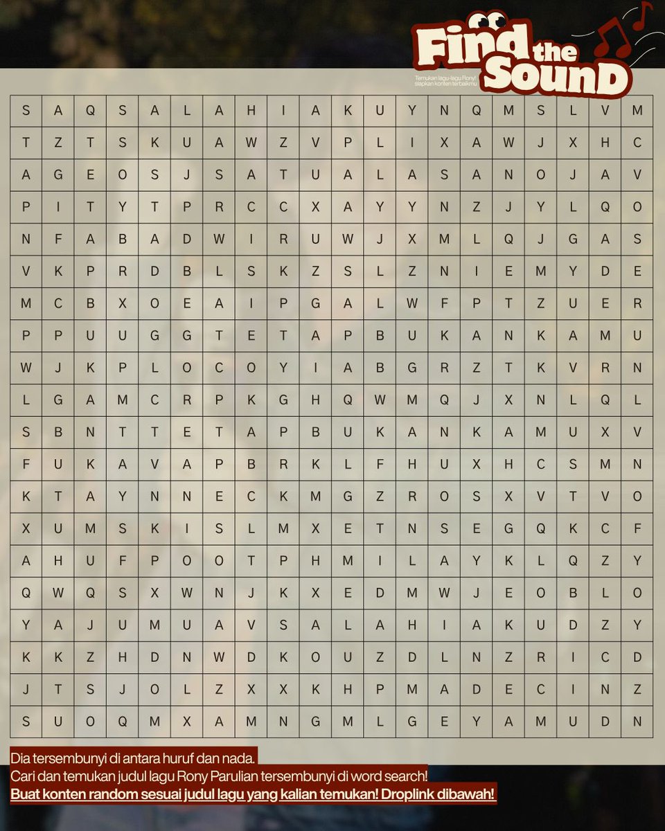wer1pages's tweet photo. Find The Sound π
Setiap huruf menyimpan kenangan, setiap kata menyimpan lagu πΆ
Dimana mereka? Bisakah kamu temukan beberapa judul lagu Rony Parulian di sini?
Jawab di komen & tag temanmu untuk ikutan β dan, langsung ngonten pake soundnya, ya! β¨
#RonyParulian https://t.co/6HSYgtNptl
