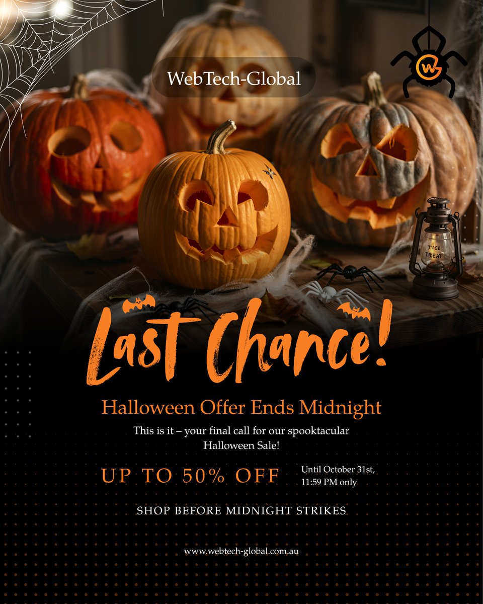 global_webtech's tweet image. 🎃 Last Chance! Halloween Offer Ends Tonight! 🕛
👻 Up to 50% OFF on all Website Development & Digital Marketing Packages!
DM to Book Offer
#WebTechGlobal #HalloweenSale #MelbourneBusiness #DigitalMarketingMelbourne #WebsiteDesignMelbourne #WebDevelopmentAustralia