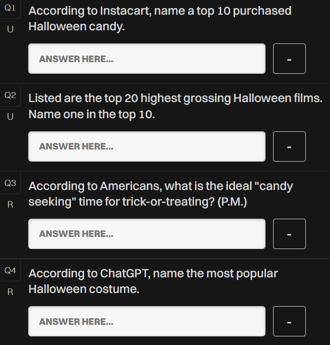 UncoveredShorts's tweet photo. ATTENTION PLAYERS🐈‍⬛💀☠️👻🎃🪦
HAPPY HALLOWEEN!!
Try out our Halloween themed game today!
Shout out to IUC for getting the top score of yesterday's game with a 395!
#UncoveredShorts #Halloween #Boo #Dailygames https://t.co/gDWYs7w27k