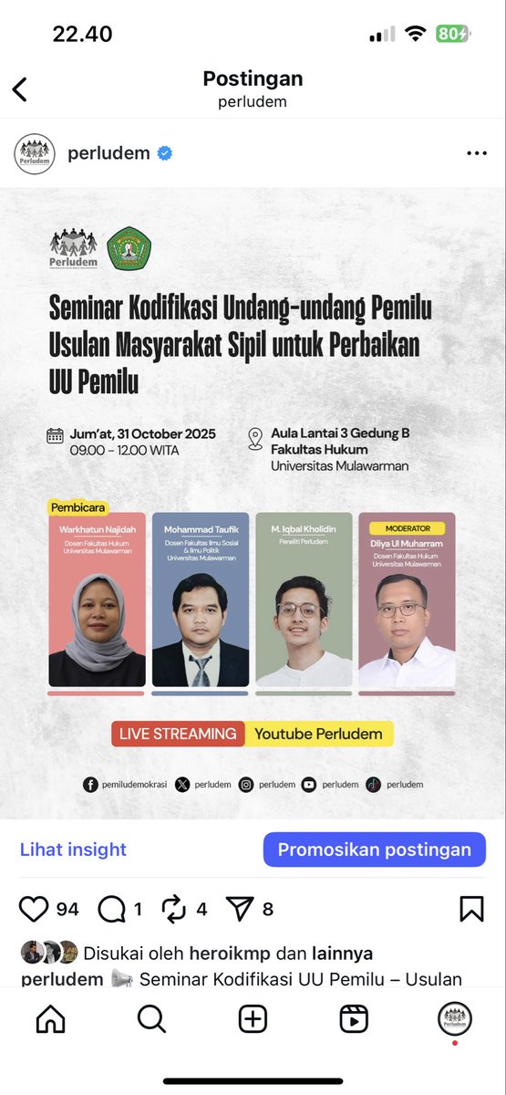 perludem's tweet image. Seminar Kodifikasi UU Pemilu – Usulan Masyarakat Sipil Untuk Perbaikan UU Pemilu

📍 Universitas Mulawarman, Samarinda, Kalimantan Timur.

Streaming di sini: youtube.com/live/Uc50CyBh4…