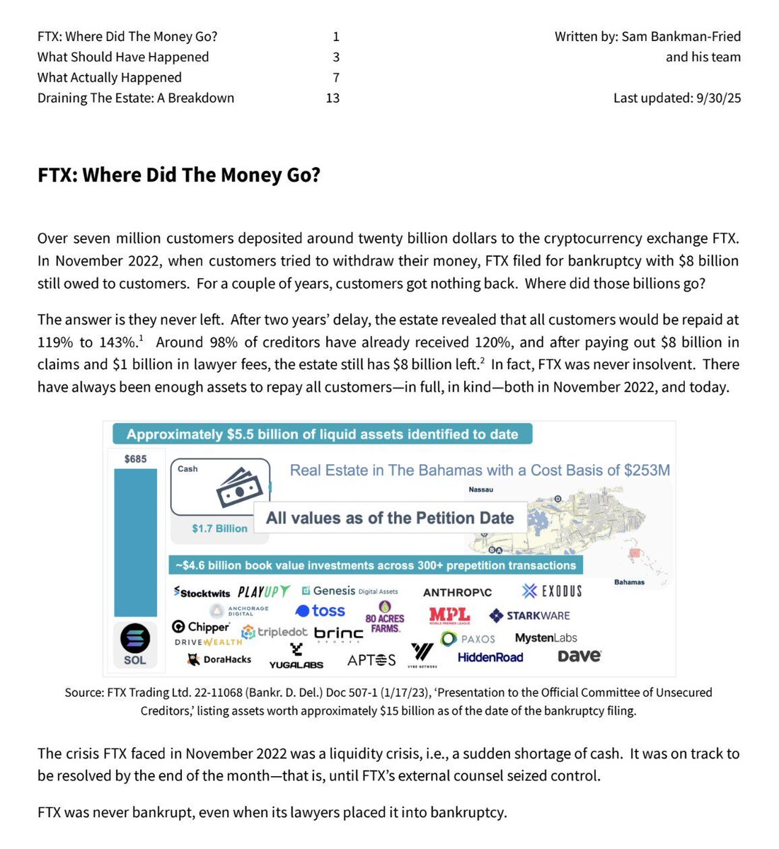 🚨 JUST IN: Sam Bankman-Fried says, "FTX was never insolvent. There have always been enough assets to repay all customers—in full, in kind."