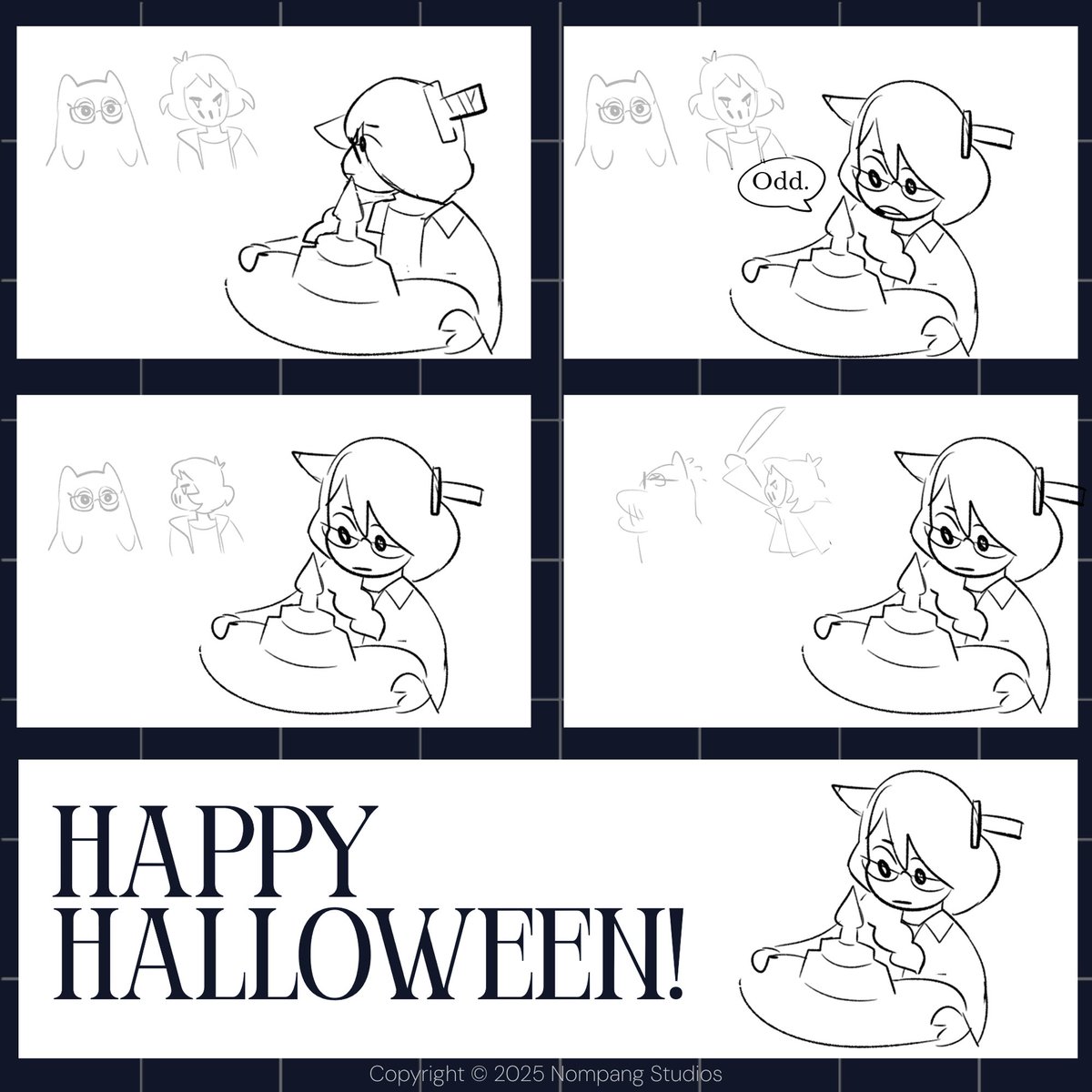 👻 Boo! Or Boo….?
Happy Halloween from our witchy trio! 🎃✨

With all the spookiness,
Nompang Studios.

#gamedev #gamemaker #indiegame