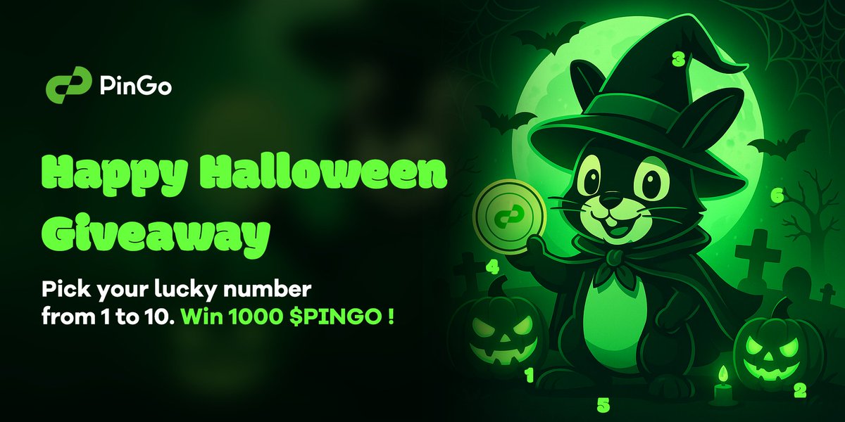 🎃 Happy Halloween, PinGo Fam!

Time to test your luck 👻 Pick your lucky number from 1-10 and win 1000 $PINGO!
🪙 Prize Pool: 1000 $PINGO / 10 winners

How to join:
1️⃣ Follow <a href="/PinGoAI/">PinGo</a> &amp; RT
2️⃣ Comment your lucky number + tag 3 friends with #PinGoHalloweenGiveaway
3️⃣ Drop your TON