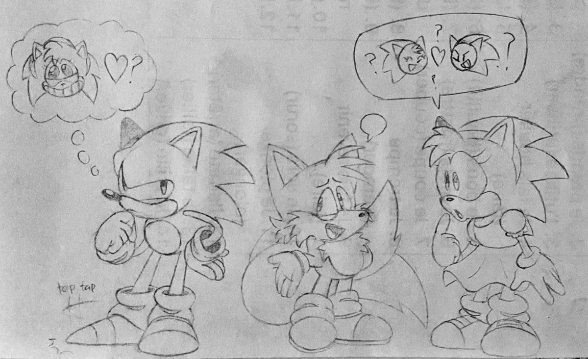 Doodled Sonic Tails and Amy during theater rehearsal