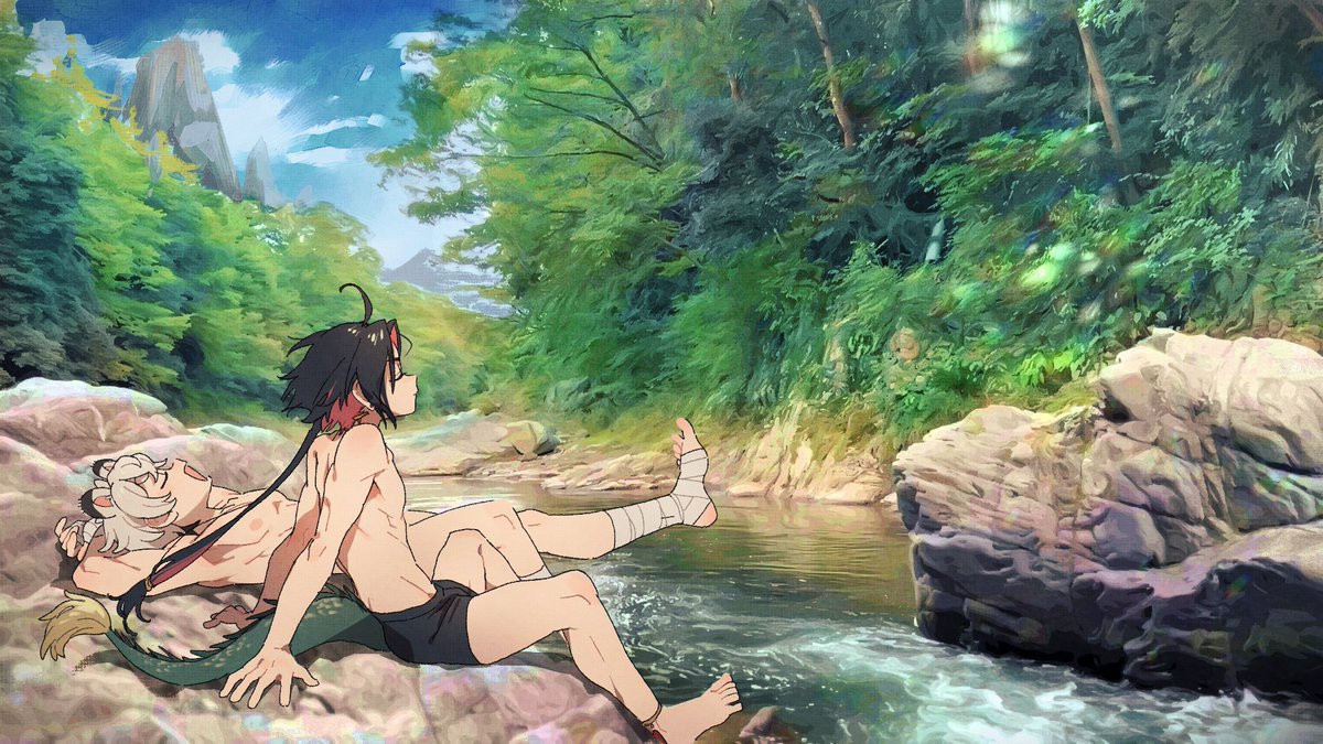 川で遊ぶ🐯🐉⛰️。