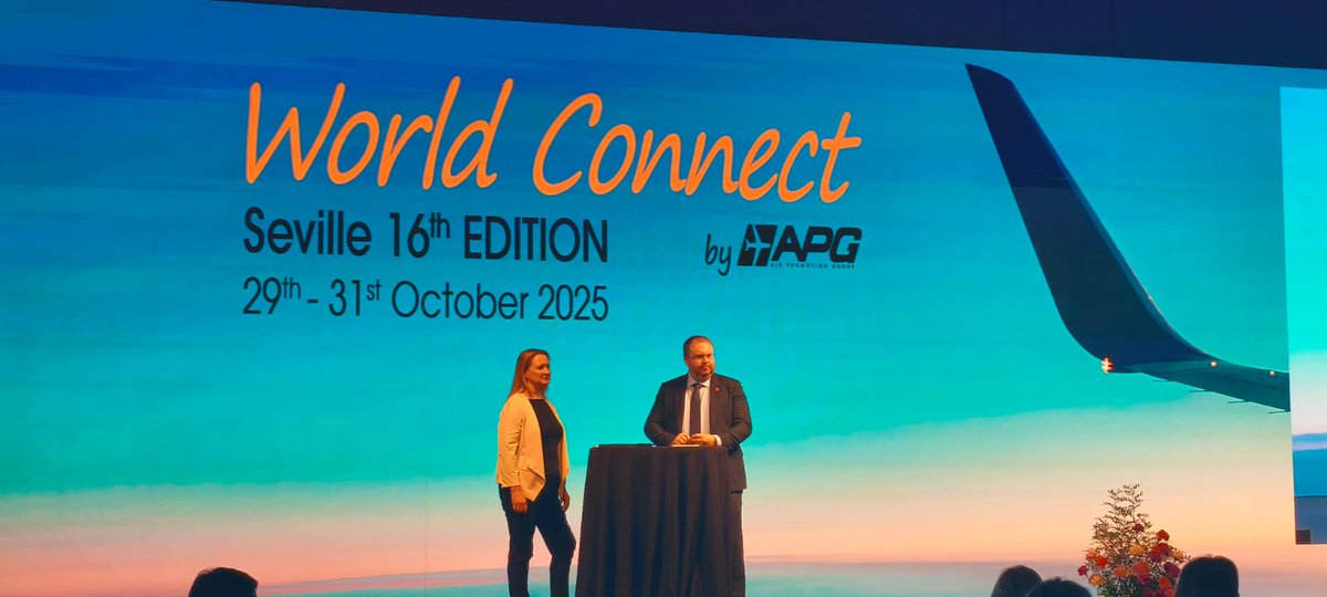 APG_Network's tweet image. Now on stage at World Connect:
Industry Affairs in Turbulent Times — exploring how communication, regulation, and policy can find common altitude in today’s aviation landscape.
With Haldane Dodd (ATAG) in conversation with Victoria Moores (Air Transport World) #APGWC2025