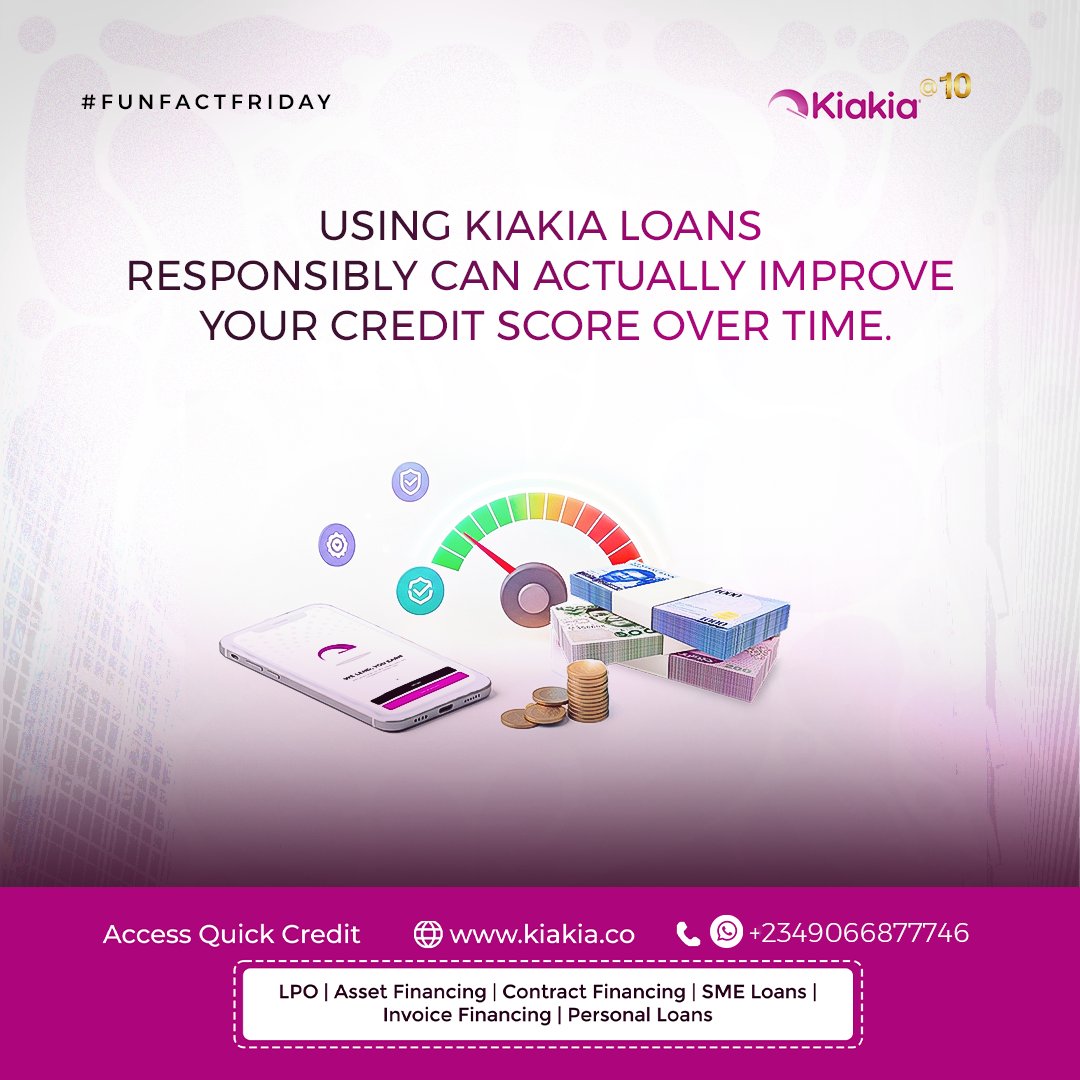 kiakia_co's tweet image. FunFactFriday
Did you know that borrowing smartly can boost your financial reputation? 📈
Using KiaKia loans responsibly helps you build a solid credit score over time — opening doors to bigger financial opportunities.#KiaKia #CreditScore #FinancialTips #SmartBorrowing #LoansMade