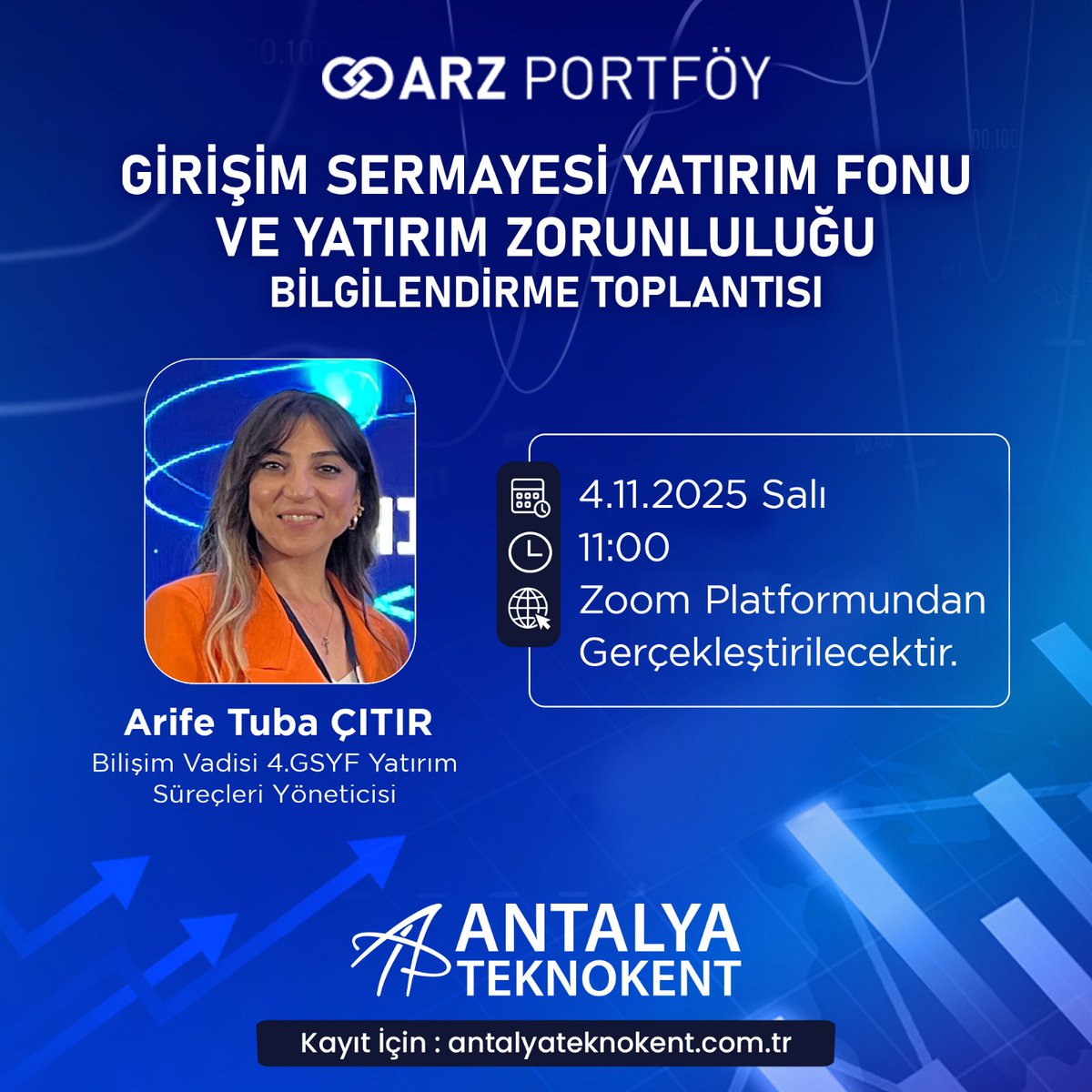 Antalya Teknokent tarafından düzenlenecek olan “Arz Portföy Girişim Sermayesi Yatırım Fonu ve Yatırım Zorunluluğu Bilgilendirme Toplantısı'na davetlisiniz!

Toplantıda, yatırım süreçleri, fon yapıları ve girişimcilere sağlanan olanaklar kapsamlı şekilde paylaşılacaktır.

🗓 4