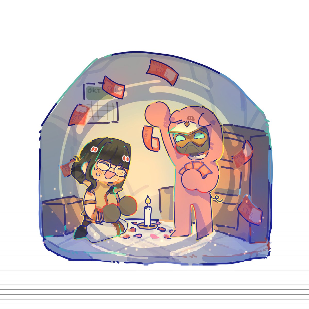 [ 📸🕯 — #smokeye ]

"M-Mas, are you sure you wanna do this...?"

"Of course, habibti! I can't wait to steal Chamber's money. Money come, money come!"

"M-Mas..."

—
art cr #Itsmeclover_ 
#Haluween2025 #valorant夢