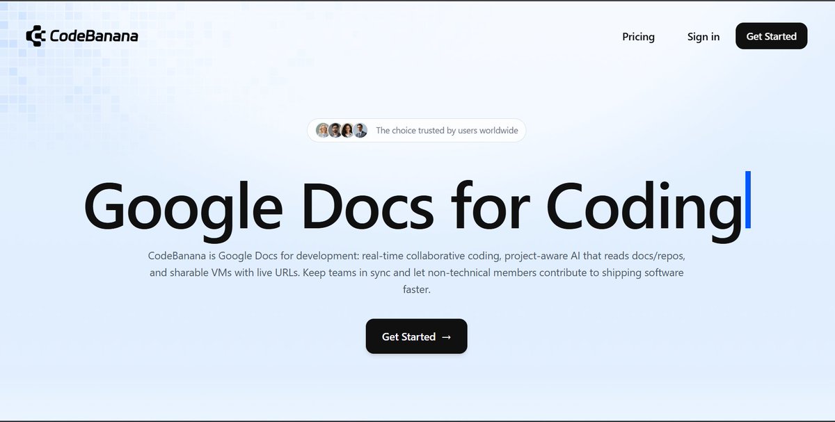 AvinashSingh_20's tweet image. The way teams code together is changing forever.
Meet CodeBanana , like Google Docs, but for developers.
Real-time collaboration. AI that understands your codebase. Cloud VMs that just work.
No more “send me the repo”
No more “it works on my machine”
No more endless sync…