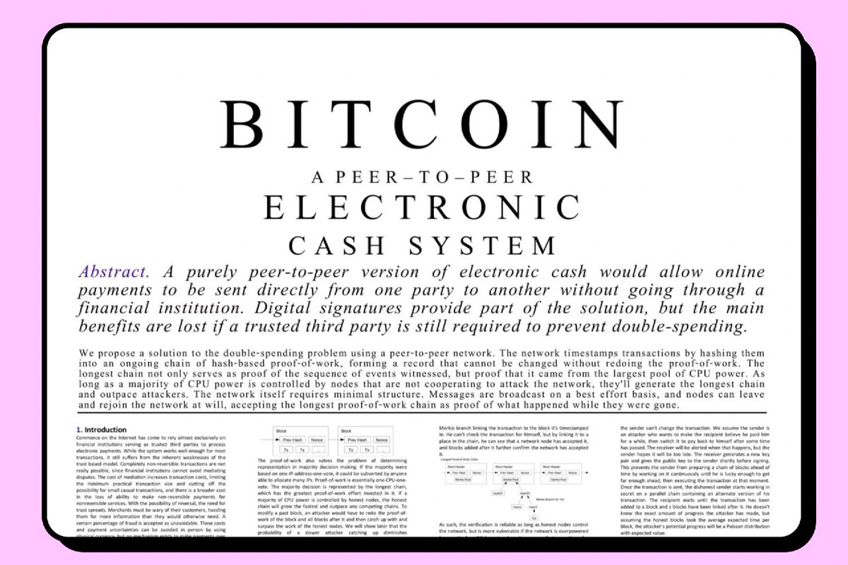 📄 Happy Bitcoin Whitepaper Day

On October 31, 2008, Satoshi Nakamoto published the Bitcoin white paper on the cryptography mailing list.

bitcoin-calendar.org