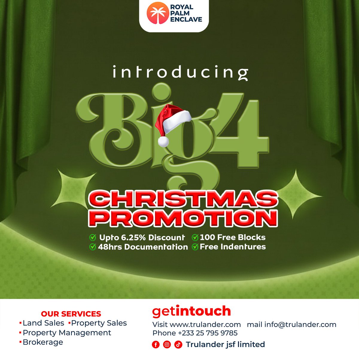 trlander_jsf's tweet photo. 🎄 The Big 4 Christmas Promotion is Here! 🎄
Own your dream land this festive season 
✅ Up to 6.25% Discount
✅ 100 Free Blocks
✅ Free Indentures
✅ 48hrs Documentation

📍 Location: Tsopoli
📞 +233 25 795 9785
#ChristmasPromo #LandForSale #RealEstateGhana #AffordableLands https://t.co/zaSsG9otHq