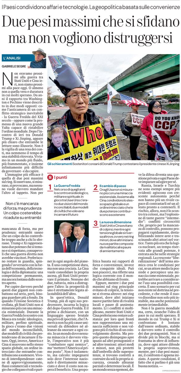 After the #Trump–#Xi meeting, what’s really changing in the global balance of power. I write on this in my piece published this morning on <a href="/LaStampa/">La Stampa</a>.
