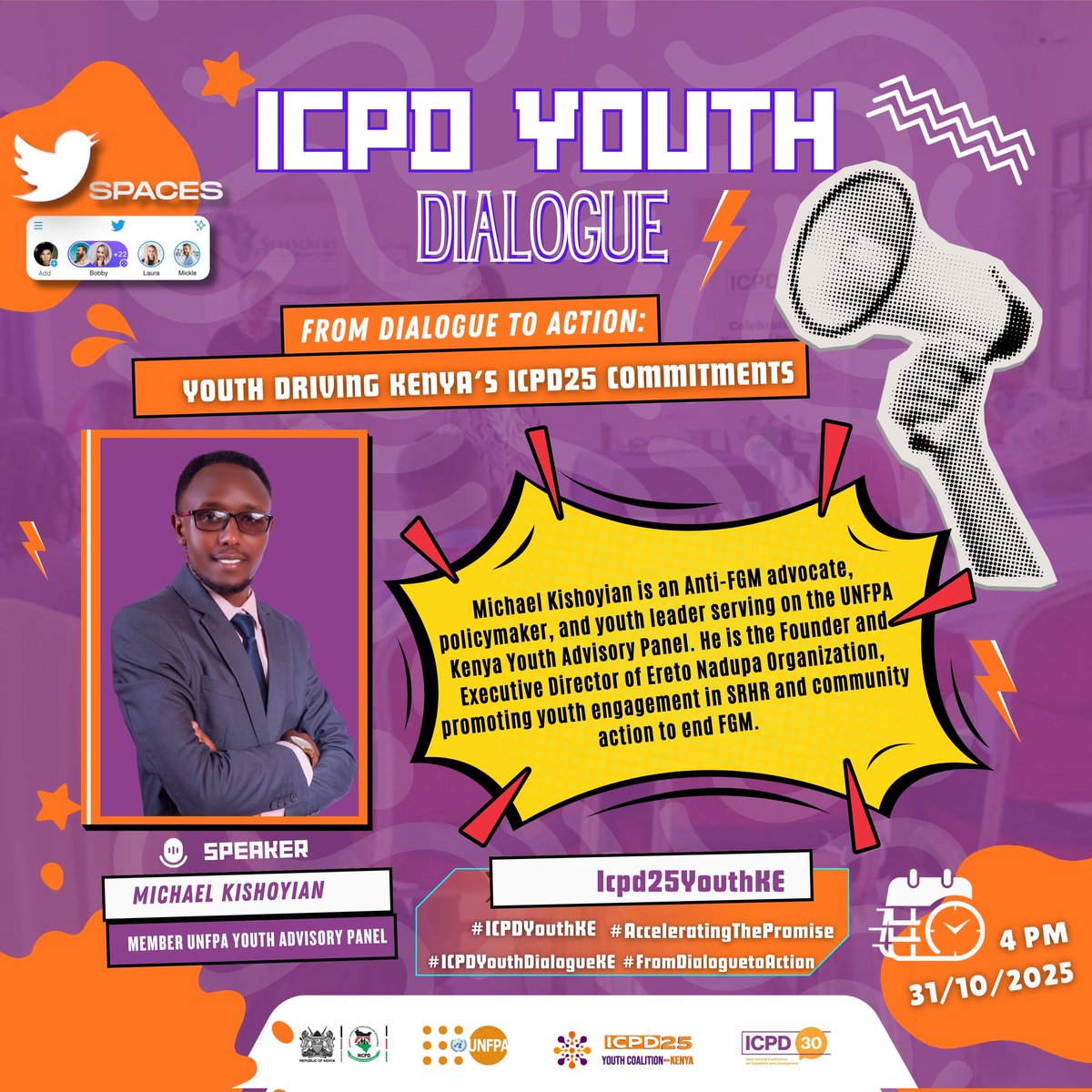 Icpd25YouthKE's tweet image. Speaking at the #ICPDYouthDialogueKE X Space is Michael Kishoyian, Founder of Ereto Nadupa Organization and member of the @PanelUnfpa. 

He brings youth perspectives on SRHR, leadership, and ending FGM.

#ICPD25 #FromDialoguetoAction