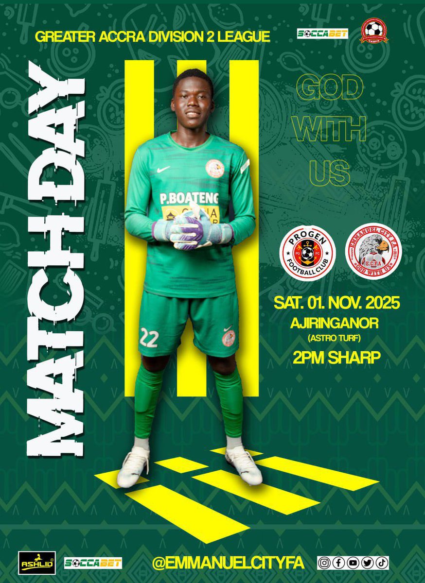club_emmanuel's tweet photo. 🔥UP NEXT ➡️ 

We will face Progen Football Club in a highly anticipated Away match on Sunday, November 1st, 2025.

📍 Venue: Adjiringanor Astroturf 
⏰ Kick-off: 2:00 PM

📱#ECFA ⚪️🔴 #GodWithUs — At Adjiringanor 📍
 #GodWithUs✌️| #ECFA🔴⚪️ | https://t.co/JFfLzMj8vz