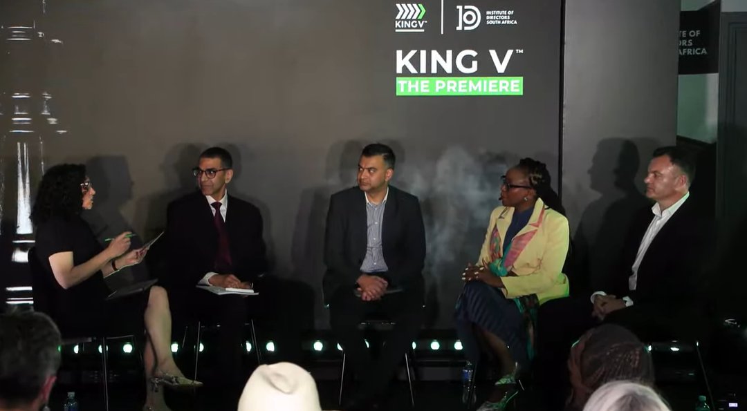 The_IoDSA's tweet photo. Up next at the #KingV Premiere, a powerhouse panel featuring Mohamed Adam, Andre Visser, Shabeer Khan and Patricia Stock, with Ansie Ramalho facilitating.

Exploring the real-world impact of King V.
#KingV #Governance #Leadership #IoDSA https://t.co/Ct0Il1Xt8a