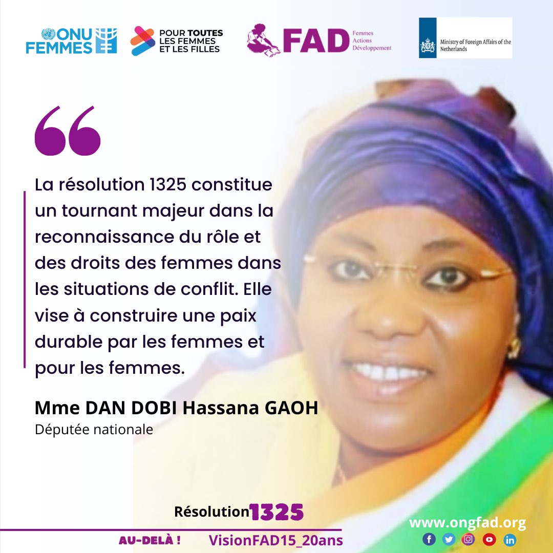 ONGFADniger's tweet photo. #FemmesPaixSécurité #Résolution1325 #VisionFAD15_20ans #ONGFAD
Reconnaître, valoriser et renforcer le rôle des femmes dans la consolidation de la paix, c’est l’esprit même de la Résolution 1325. Mme DAN DOBI Hassana GAOH, Députée nationale, rappelle https://t.co/k0byOKt6Fw