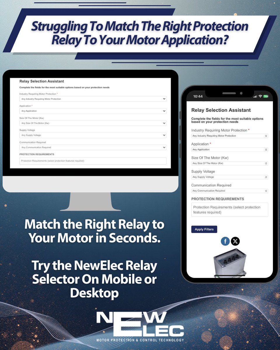 Whether it’s conveyors, pumps, crushers, or feeders the Selector filters by application, current rating, voltage, and control type to recommend the best-fit relay.

Try the tool today: newelec.co.za/shop/ 

#MotorProtection #ElectricalEngineering #Automation #Mining