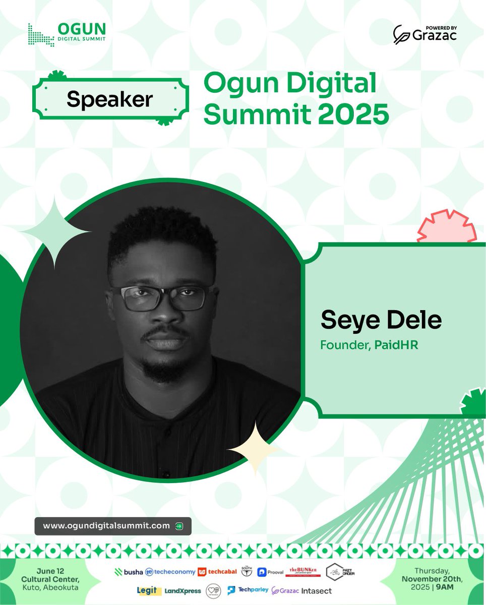 We’re excited to announce Seye Dele, Co-founder of GetPaidHR @getpaidhr, as one of the inspiring speakers for Ogun Digital Summit 2025

As the visionary behind GetPaidHR, Africa’s favorite people platform, Seye <a href="/seyedele/">SB</a> is redefining how businesses manage their teams, from hire