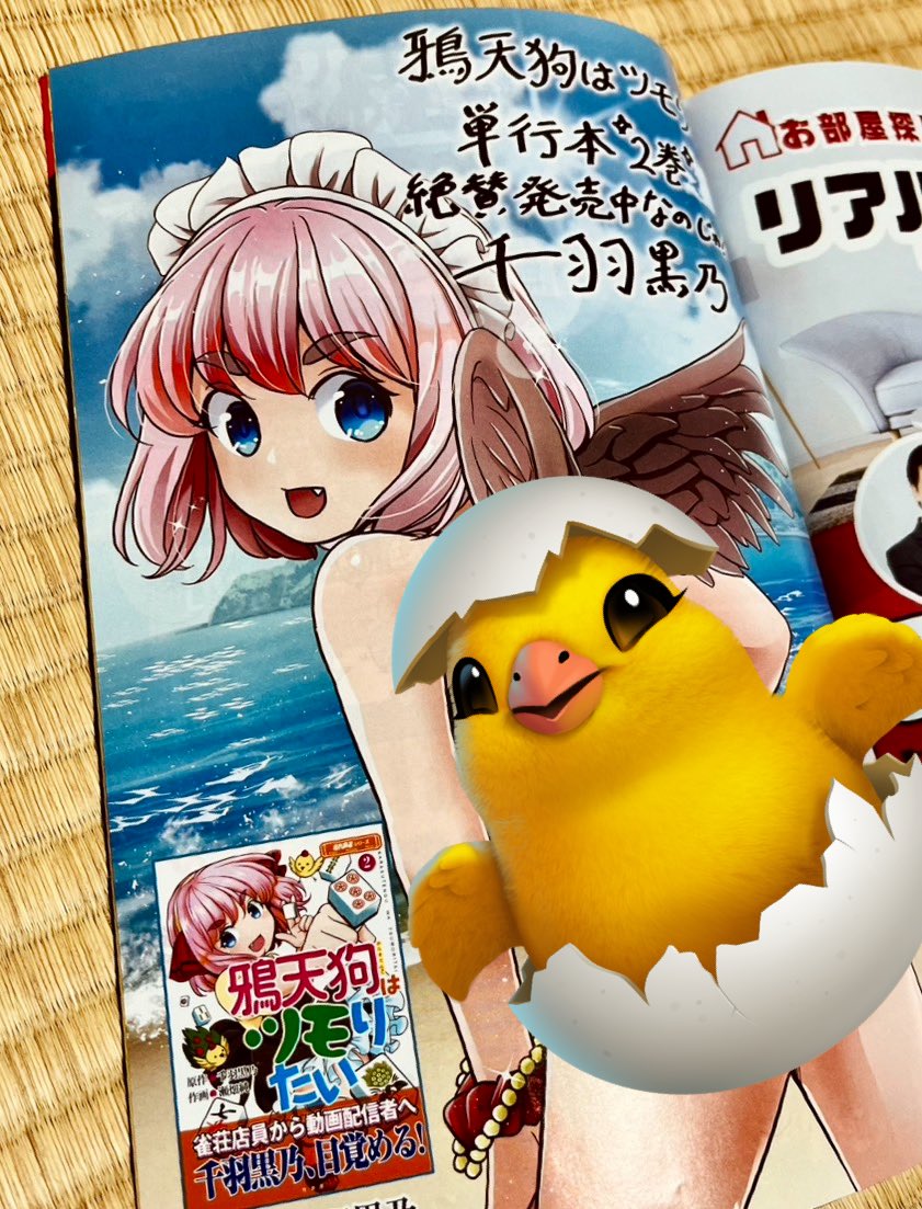 そして、今月号の近代麻雀にはなんと！
千羽黒乃のカラーグラビア　が載ってます！！

アンケートを送ってくれたり、ファンアートで声をあげ続けてくれたお主らの声がついに、金本編集長にとどきました！🙏✨️

瀬畑先生、いつも可愛く描いてくださりありがとうございまーーす！💞🐣