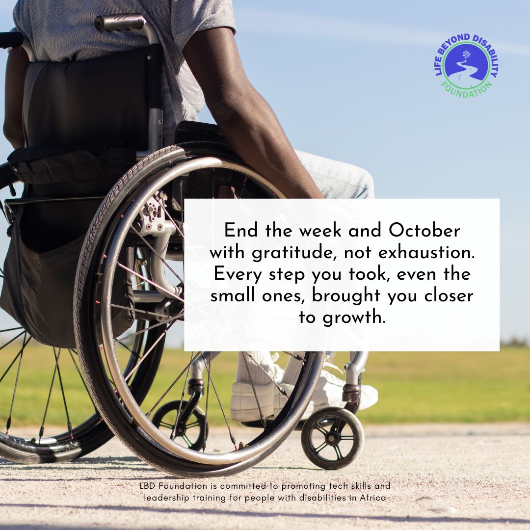 LBDfoundation1's tweet photo. End the week and October with gratitude, not exhaustion.

Every step you took, no matter how small, is a step toward growth, purpose, and leadership beyond limits.

#DisabilityLeadership #Gratitude #Inclusion #FridayMotivation #LBDFoundation #GrowthMindset https://t.co/tArj4fYSpz