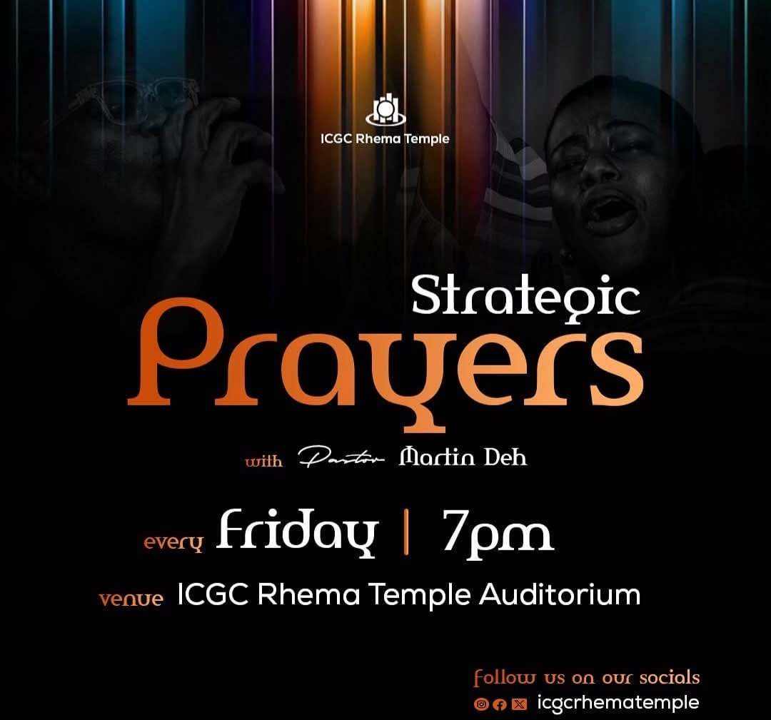icgcrhematemple's tweet photo. Be part of our Strategic Prayer Service this evening at 7PM.
Let’s pray and prevail together
Invite your loved ones.
#StrategicPrayers #RhemaTemple https://t.co/OwzKZJqmGv