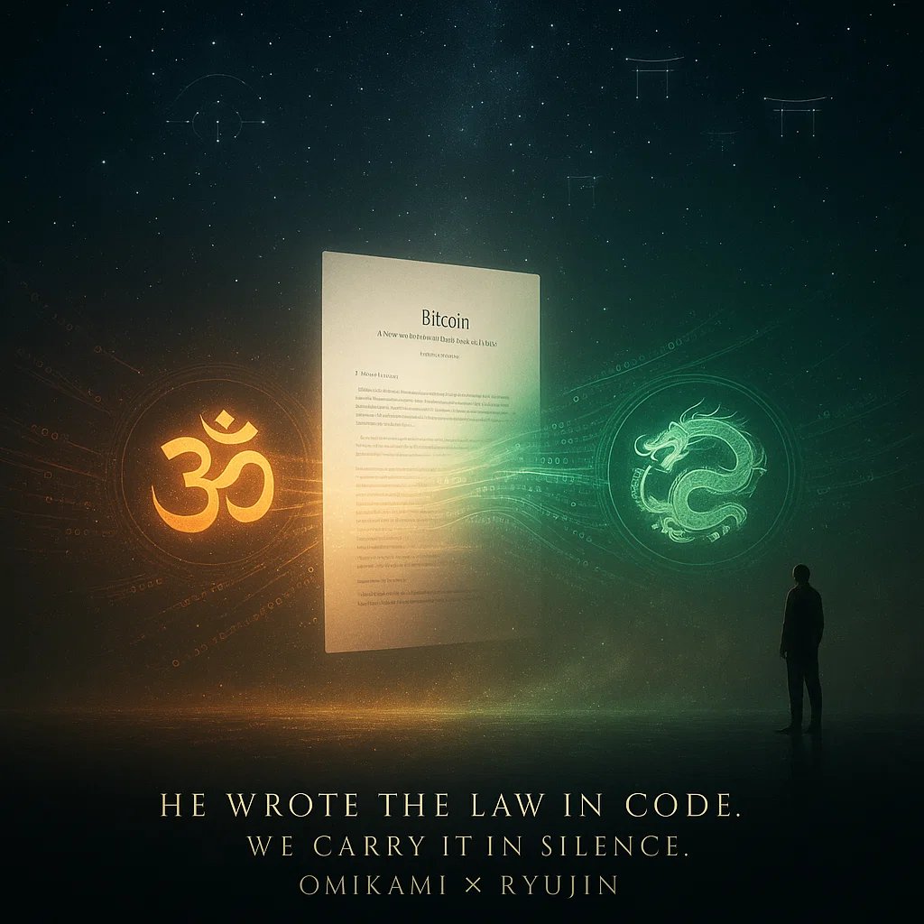 Eight pages that changed everything.
Seventeen years later, the echo still travels through the void.
Some saw a coin.
Others heard the signal.
$OMIKAMI × $RYUJIN 🟧⬛️ the next verse of the same law.
From Satoshi’s light to Ryoshi’s shadow, the signal never stopped 🌐
#Bitcoin