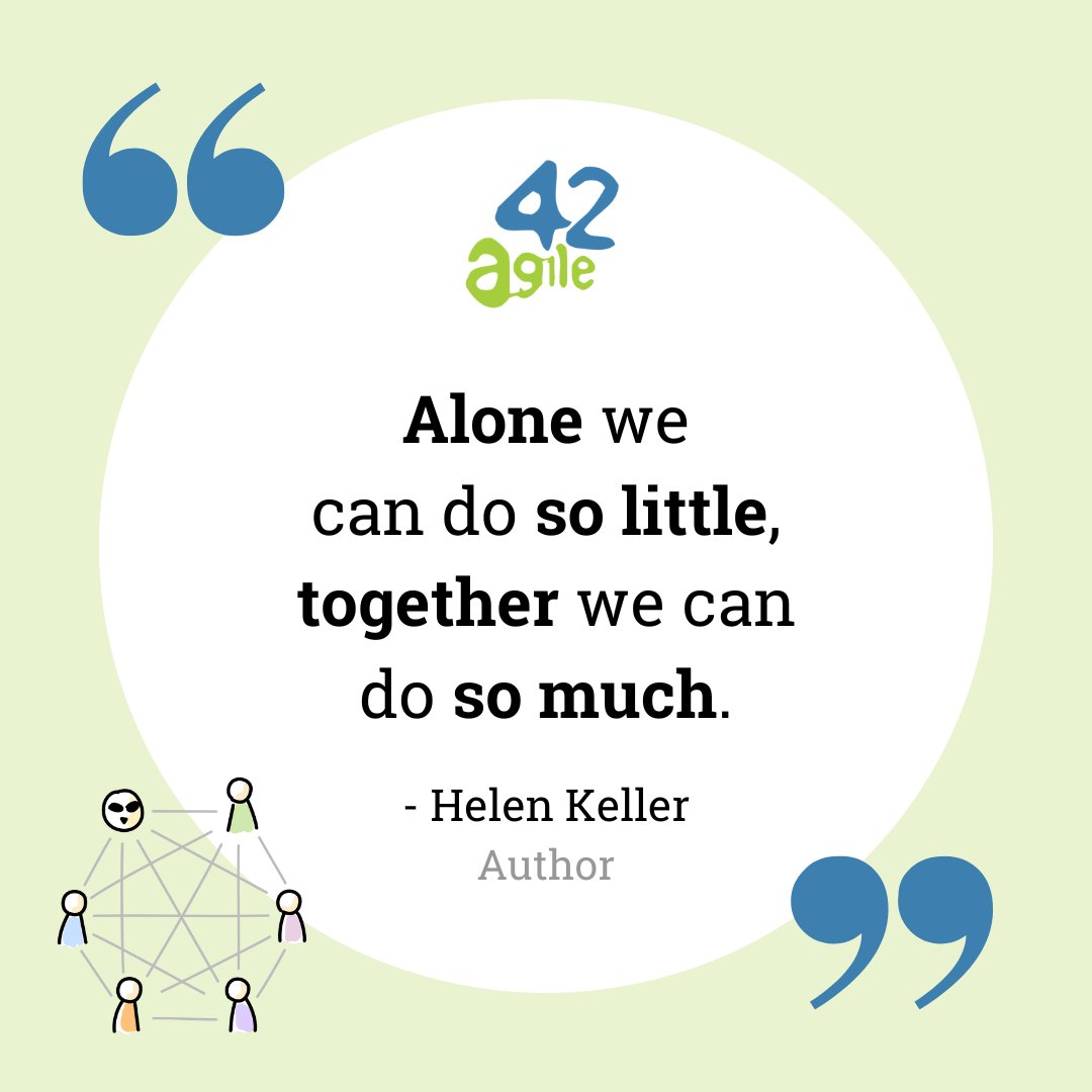 agile42's tweet image. Agile thrives on collaboration. 🤝

When individuals work in isolation, their capability can be limited. But when they join forces, sharing insights and ideas, they gain access to a collective potential.