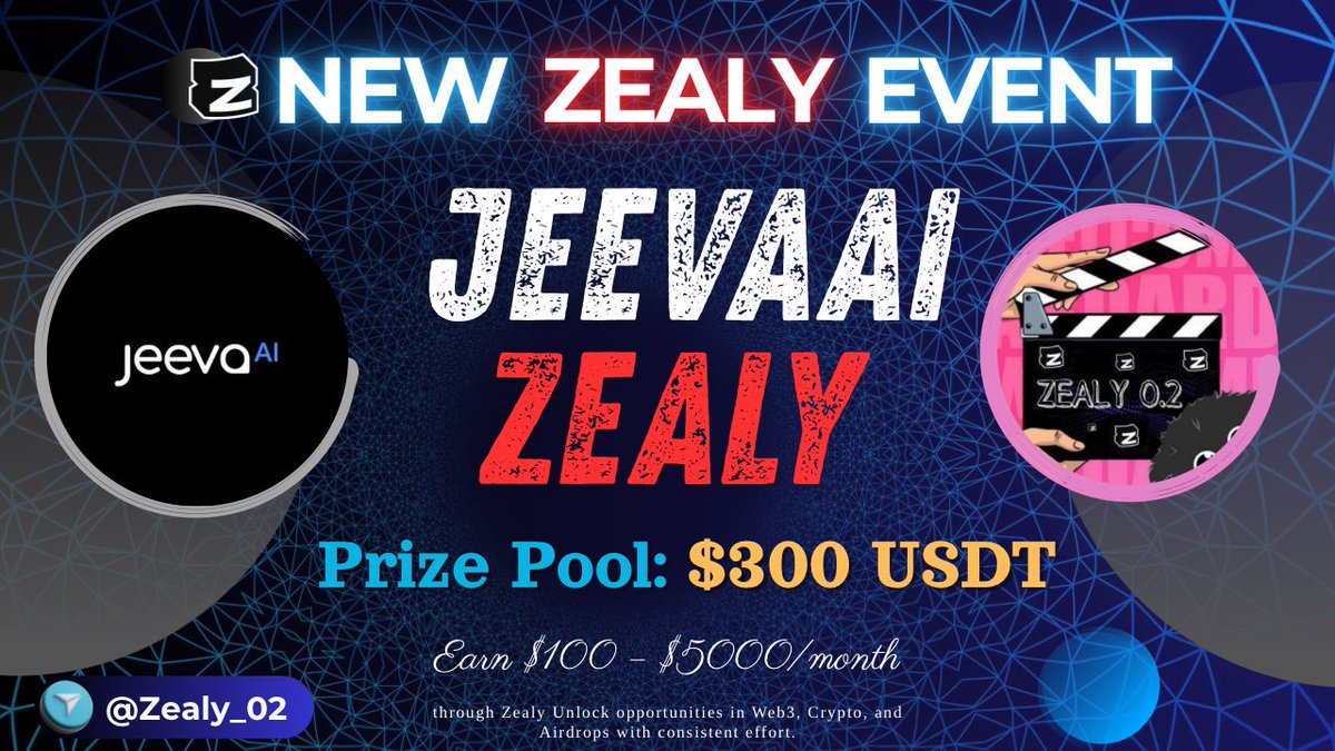 ⚡️ JeevaAI #Zealy Event
🏆 Top 30 Users Will Win

🚀 Get Started Now: zealy.io/cw/jeevaaiagen…

🎁 Prize Pool $300 USDT
• Top 1 - 30 = 10$ each

🗓 Start: 30/October/2025
🗓 END: 8/November/2025

✍🏻 About: <a href="/jeeva_ai/">Jeeva.ai</a> is an agentic sales automation tool launched in Dec 2024 from