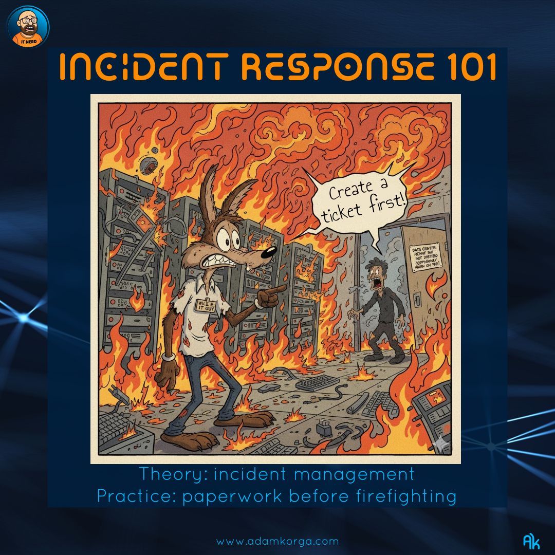 adam_korga's tweet image. Sometimes incident response feels less like firefighting and more like form-filling during a forest fire. 🔥

#IncidentResponse #SRELife #SystemsAndSarcasm #FuckupAlmanac