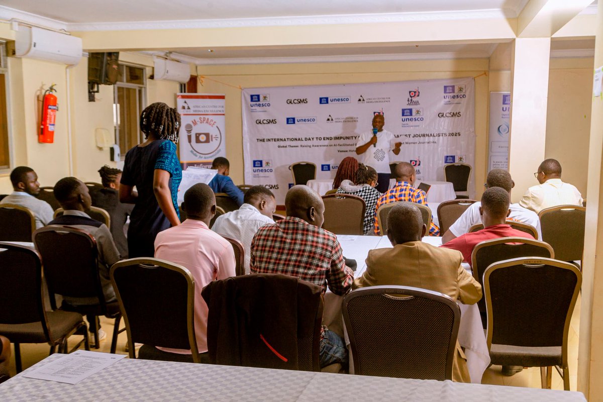 glcsms's tweet photo. Newton Noble Odongo, human rights advocate calls for accountability, protection, and responsible AI use to safeguard press freedom and democracy.
#IDEI2025Lira #EndImpunity2025 #Journalismisnotacrime https://t.co/d5YZvhzffw