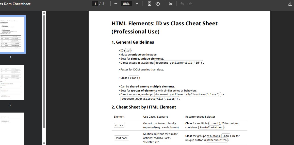 Fromthe234_'s tweet image. ID vs CLASS CHEAT SHEET
Ever get confused about when to use an ID vs a Class in HTML — especially when working with JavaScript and the DOM?
Here’s a quick cheat sheet to make that decision easy (and your code cleaner). 
#HTML #JavaScript #WebDev