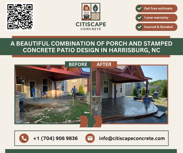 CitiscapeC's tweet image. Elehant combination of porch and stamped concrete patio design in Harrisburg, NC

#CitiscapeConcrete #StampedConcrete #PorchDesign #ConcretePatio #HarrisburgNC #OutdoorLiving #ConcreteCraftsmanship #HardscapeDesign #ElegantPatio #ConcreteExperts #BackyardGoals #ConcreteDesign