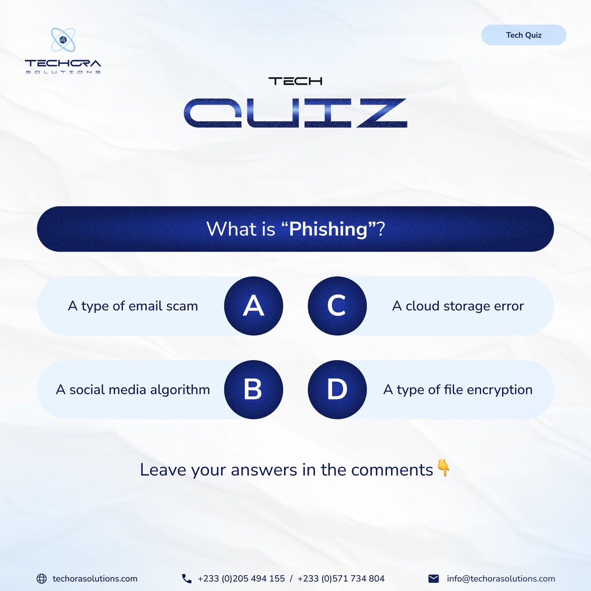 Techora_soln's tweet image. We're back again with our quizzes ✨
Drop the correct answer below 👇
Let’s see who’s got this💪