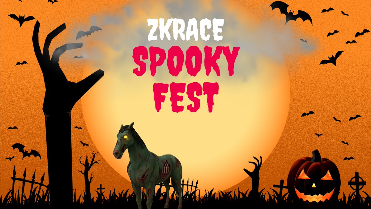💀 zkRace Spooky Fest returns… for its 4th chilling year! 💀

Wicked prizes up for grabs:
🥇 Gen1 Horse NFT x6
🥈 Opie avatar x6
🥉 Liquid Love x6

📅 10/31 11AM UTC -11/02 4PM UTC

Trick or Treat or Compete! 🎃 Happy Halloween, racers! 🏇👻
