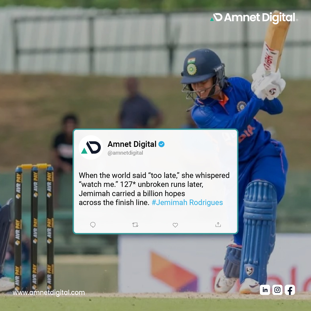 A stellar display of skill and leadership from Team India, led by <a href="/jemi__05/">jemimahrodrigues_05</a>  ’ determination and a crucial partnership with <a href="/ImHarmanpreet/">Harmanpreet Kaur</a>  that turned the tide in India’s favor.
Wishing Team India the very best for the finals! 🏆

#TeamIndia  #WomenInBlue  #womencricket