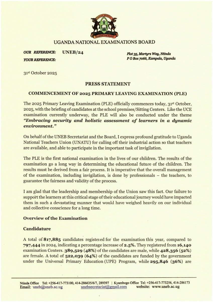 Uganda National Examinations Board tweet media