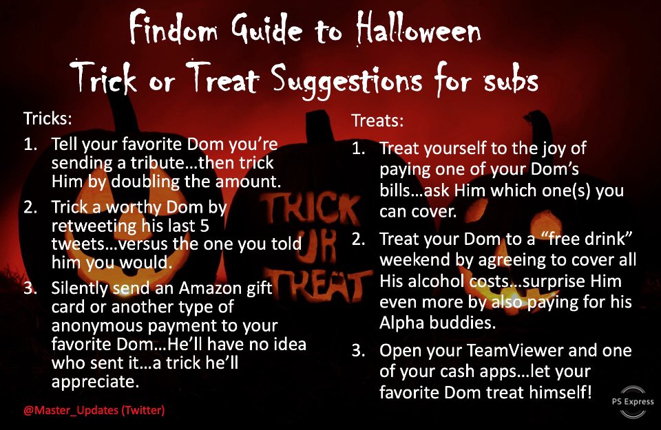 It’s like Findom Christmas; Tax Friday, Payday AND Halloween. 🎃 👻 🤑💰. DO NOT DISAPPOINT boys 🤑💰. Credit <a href="/MASTER_UPDATES/">|₵Å$H MÅ$T€R_UPDÅT€$ 🇺🇸|39K|</a>