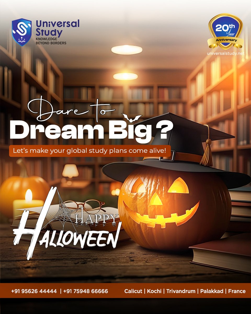 Study79364Study's tweet image. Dare to dream big — even on the spookiest night of the year! 🎃✨
Your global education journey is no trick — only treats ahead! 🌍✈️
#UniversalStudy #DareToDreamBig #Halloween2025 #StudyAbroadDreams #FutureStartsHere #GlobalEducation #StudyAbroadJourney #SpookySeason