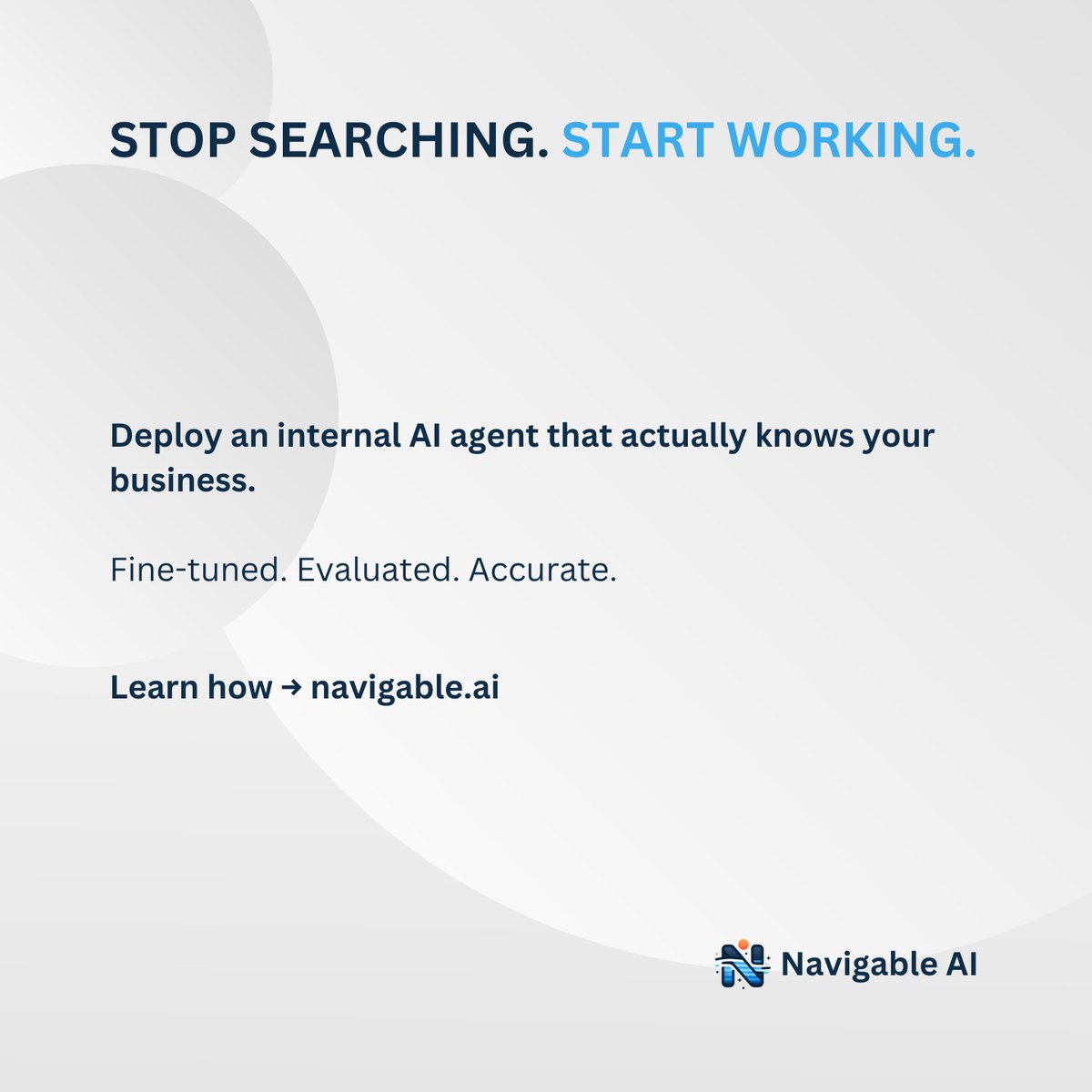 NavigableAI's tweet photo. Deploy a trusted internal AI agent in days. Give your team their time back.

Try it yourself: https://t.co/GqCh44kKXA

#AIagents #InternalOperations #ProductivityTools #KnowledgeManagement #AIforBusiness https://t.co/iNngvhLF6D