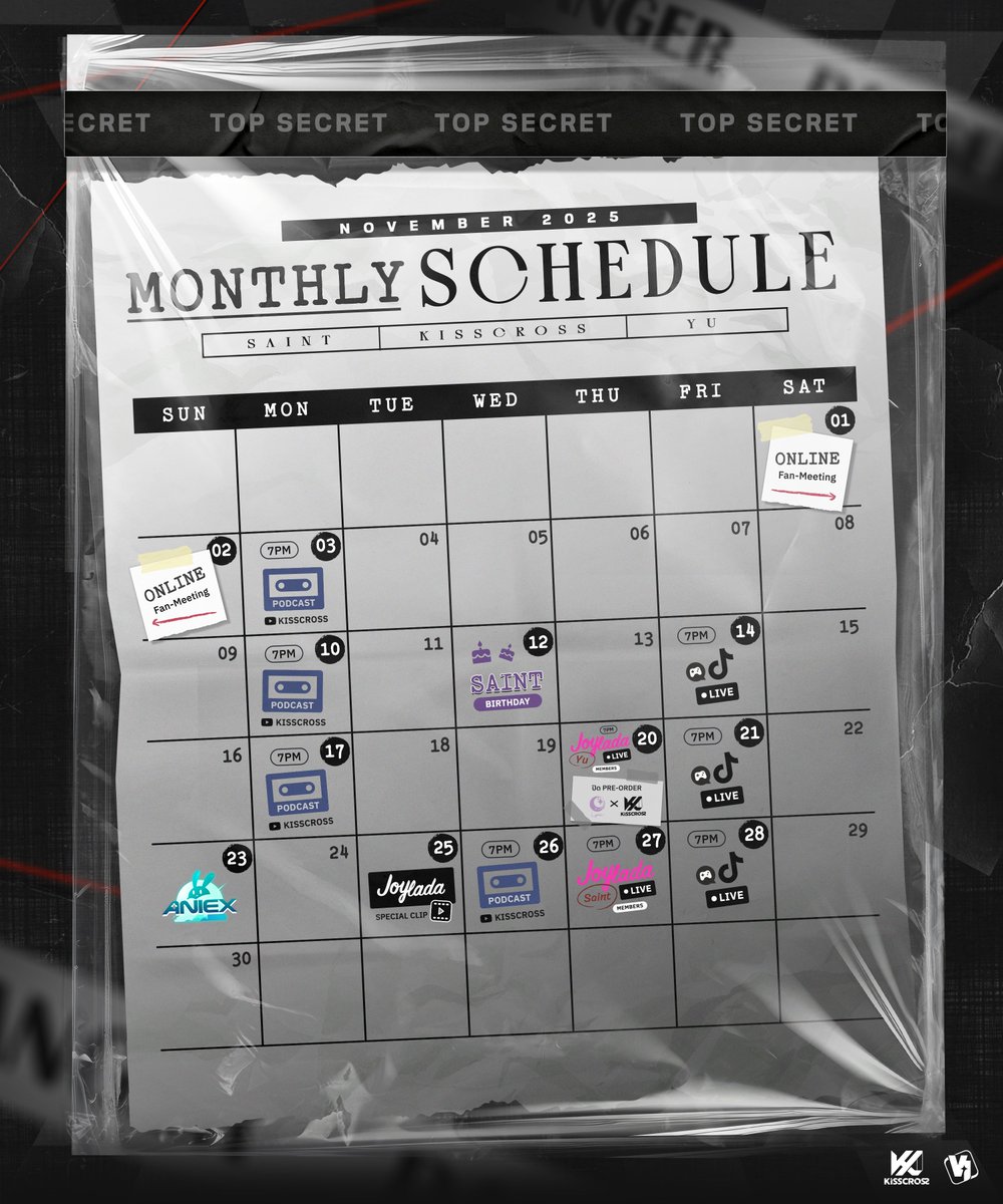 [🗓️] KissCross November Schedule

* หากตารางมีการเปลี่ยนแปลง จะแจ้งให้ทราบในภายหลัง  

#KissCross