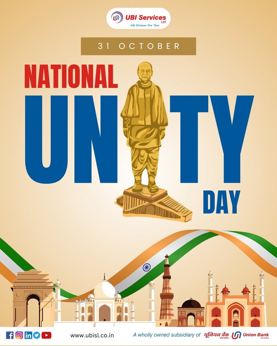 LtdUbi's tweet photo. On this National Unity Day we honor the vision and tenacity of Sardar Patel. Let us renew our pledge to preserve the spirit of oneness, protect our diversity, and build a stronger, harmonious India for every citizen. Jai Hind! #SardarPatel #NationalUnityDay https://t.co/VGgFR56yEH